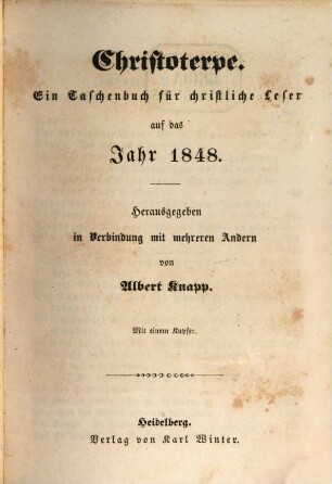 Christoterpe : ein Jahrbuch für d. dt. Haus. 1848