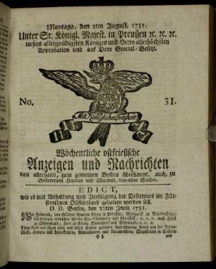 No. 31. Montags, den 2ten August, 1751.