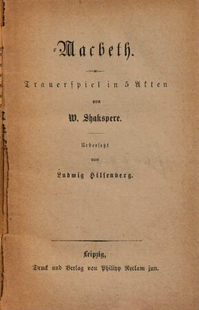 Macbeth : Trauerspiel in fünf Akten