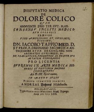 Disputatio Medica De Dolore Colico