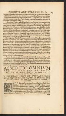 Assertio Omnium Articulorum Martini Lutheri Per Bullam Leonis X. ...