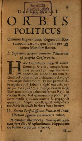 Georgi[i] Horni[i] Orbis Politicus Imperiorum, Regnorum, Principatuum, Rerum Publicarum : Cum Memorabilium Historicis & Geographia veteri ac recenti