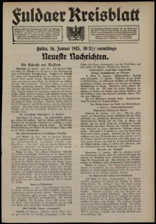 Erste Ausgabe vom Samstag, den 16. Januar 1915.