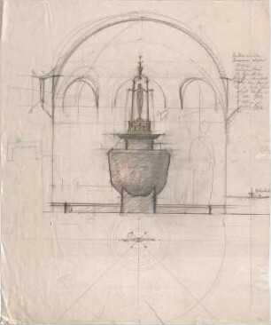 Voit, August von; München; Neue Pinakothek - Brunnen (Grundriss, Ansicht)