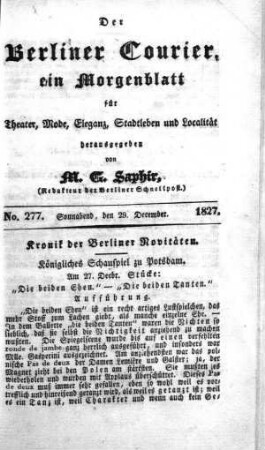 No. 277, Sonnabend, den 29. December 1827