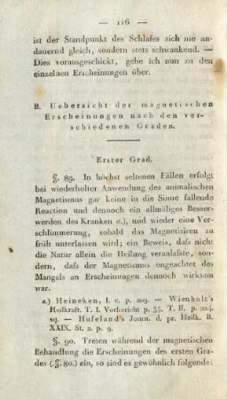 B. Uebersicht der magnetischen Erscheinungen nach den verschiedenen Graden