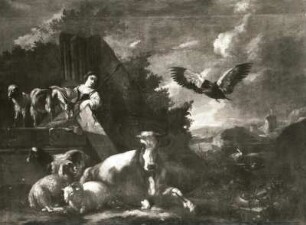 Unbekannter Künstler: Hirtenszene. 18./19. Jahrhundert. Öl auf Leinwand; 207 x 208 cm. Dresden-Pillnitz: Gemäldegalerie Alte Meister 56/12