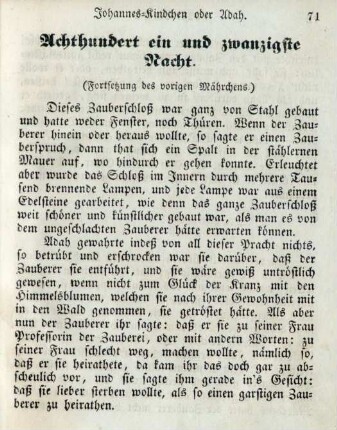 Achthundert ein und zwanzigste Nacht