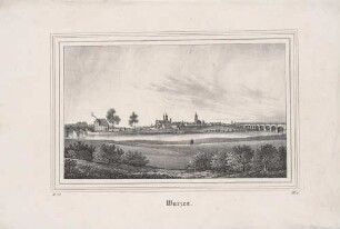 Stadtansicht von Wurzen in Sachsen mit dem Dom St. Marien und der Stadtkirche St. Wenceslai, Blick von Westen über die Mulde, Variante des Blattes aus der Zeitschrift Saxonia, 2. Band 1836