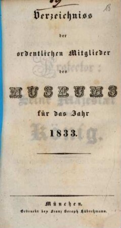 Verzeichniss der ordentlichen Mitglieder der Gesellschaft Museum. 1833