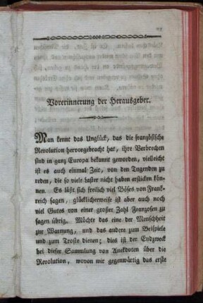 Vorerinnerung der Herausgeber.