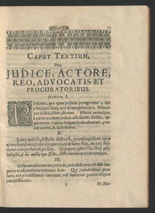 Caput Tertium, De Judice, Actore, Reo, Advocatis Et Procuratoribus. Aphor. I.