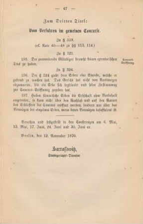Zum Dritten Titel: Vom Verfahren im gemeinen Concurse