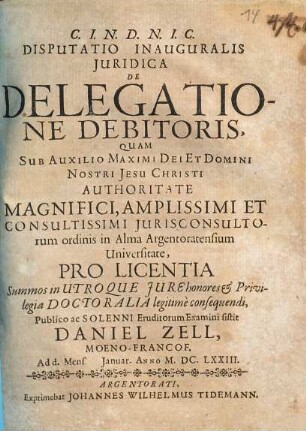 Disputatio inauguralis juridica de delegatione debitoris