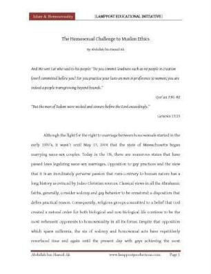 The homosexual challenge to Muslim ethics