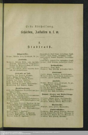 Erste Abtheilung. Behördenverzeichnis : Erste Abtheilung. Behörden, Anstalten u. s. w.