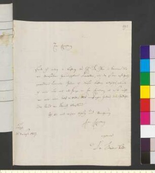 Brief von Kind, Karl Theodor an Goethe, Johann Wolfgang von