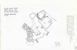 Kirche mit Gemeindezentrum, Berlin-Gesundbrunnen (Diplomarbeit bei Willy Kreuer): Grundriss Obergeschoss 1:200