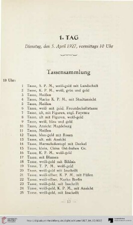 Tassensammlung (Nr. 1-220)