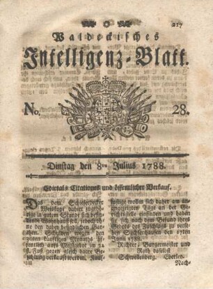 No. 28. Dinstag den 8ten Julius 1788