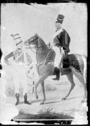 Darstellung von zwei Soldaten des preußischen Husaren-Regiments Nr. 5, 1806