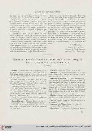 Édifices classés parmi les monuments historiques du 1er Juin 1940 au 8 Juillet 1942