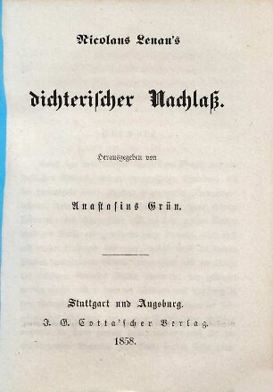 Nicolaus Lenau's dichterischer Nachlaß