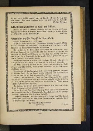 Lebhafte Artillerietätigkeit an West= und Ostfront.