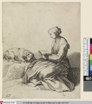 [A Woman; Lesende Frau mit einem Hund]