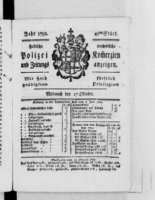 42tes Stück., Ausgabe vom 17. Oktober 1792
