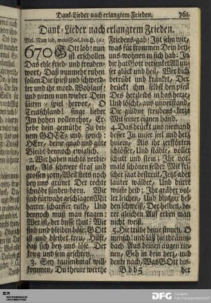 Dank-Lieder nach erlangtem Frieden.