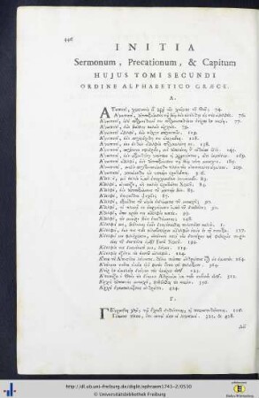 Initia Sermonum, Precationum, & Capitum Graece.