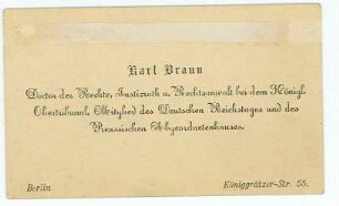 Visitenkarte von Karl Braun