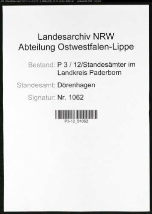 Sterberegister Standesamt Dörenhagen