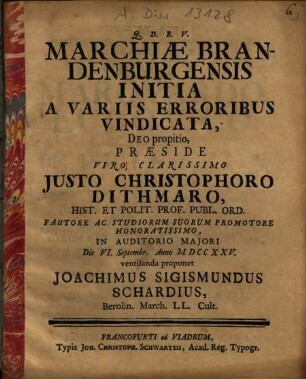 Marchiae Brandenburgensis Initia A Variis Erroribus Vindicata