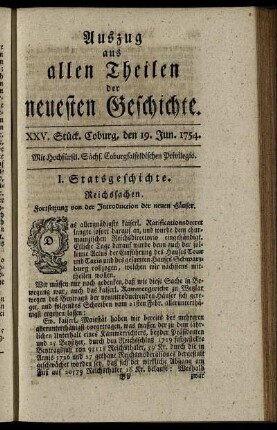 XXV. Stück. Coburg, den 19. Jun. 1754.