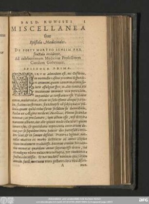 Bald. Ronssei Miscellanae sive Epistolae Medicinales.