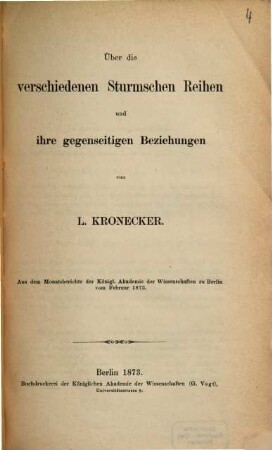Über die verschiedenen Sturmschen Reihen und ihre gegenseitigen Beziehungen