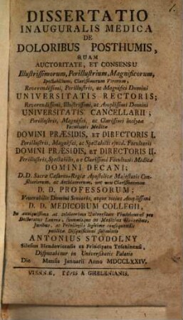 Dissertatio Inauguralis Medica De Doloribus Posthumis