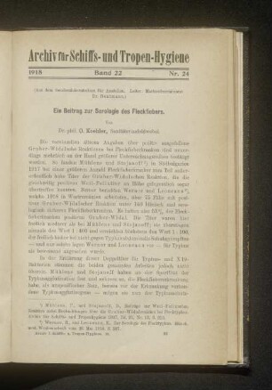 Ein Beitrag zur Serologie des Fleckfiebers
