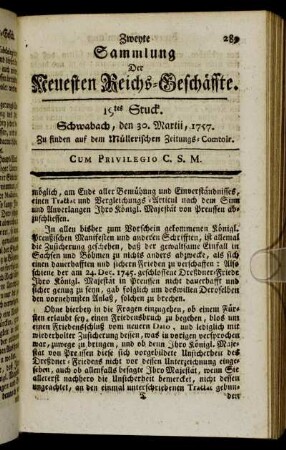 19tes Stuck. Schwabach, den 30. Martii, 1757.