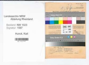 Entnazifizierung Karl Hunck , geb. 29.09.1908 (Finanzinspektor)