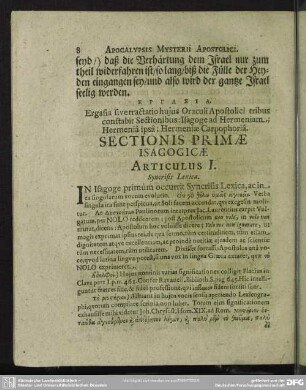 Sectionis Primae Isagogicae
