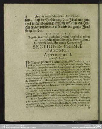 Sectionis Primae Isagogicae