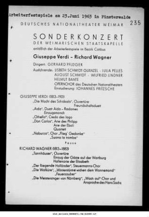 Sonderkonzert [...] Arbeiterfestspiele im Bezirk Cottbus Giuseppe Verdi - Richard Wagner