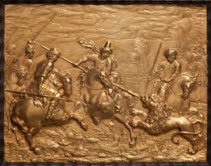 Bronzerelief einer Löwenjagd, zweites Viertel 17. Jahrhundert