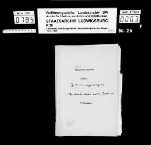 Kahn, Moritz Moses Dr.; Rabbiner *30.07.1871 Baisingen 1. Ehefrau: Kahn, Klara geb. Marx *30.07.1871 +30.10.1934 2. Ehefrau: Kahn, Lina geb. Oppenheimer *21.12.1891 Anfang 1939 ausgewandert nach Palästina Wohnort: Bad Mergentheim