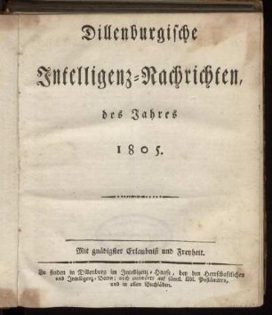 1805: Dillenburgische Intelligenz-Nachrichten, des Jahres