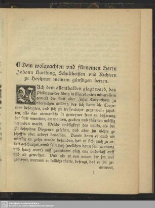 Dem wolgeachten und fürnemen Herzn Johann Harttung, Schultheissen und Richtern zu Heylpzun meinem günstigen herzen