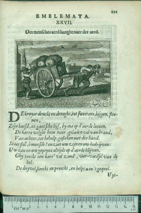 Emblemata. XXVII. Des mensches aerd hanght naer der aerd.